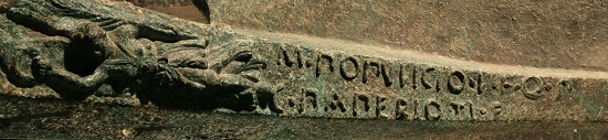 Detail close up of bronze rostrum from Roman warship, from the seabed near Levanzo, Sicily. c.240 BC. Soprintendenza del Mare. © Regione Siciliana.