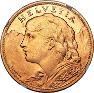 Lot 30924: Switzerland, Confederation, 100 francs, 1925-B. KM39. MS66 NGC. Realized: $27,025.