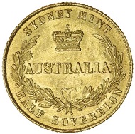 Lot 1127: Australia, Queen Victoria, Roman I type, Sydney, half sovereign, 1864. Estimate: $15,000 / Realised: $23,850.