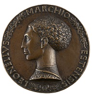 Pisanello (ca. 1395-ca. 1455), Leonello d'Este / Two Men with Baskets (reverse), ca. 1445. Bronze, 68.9 mm. Stephen K. and Janie Woo Scher. Collection.; Photo: Michael Bodycomb.