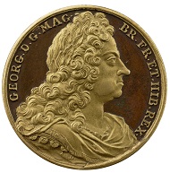 Jean Dacier, George I, 1727. Bronze (parcel gilt), 31.7 mm. Stephen K. and Janie Woo Scher Collection. Photo: Michael Bodycomb.
