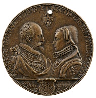 Attributed to Hubert Gerhard (ca. 1540-1550, d. before 1621). Wilhelm V and Renata von Lothringen, 1585. Bronze, 77.1 mm. Stephen K. and Janie Woo Scher Collection. Photo: Michael Bodycomb.