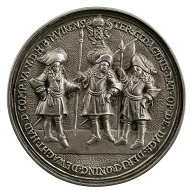 Unknown Artist, Coronation of William and Mary, 1689. Silver, 62.7 mm. Stephen K. and Janie Woo Scher Collection. Photo: Michael Bodycomb.
