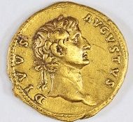 The coin was minted in 107 CE by Emperor Trajan and commemorates the first Roman Emperor Augustus. Photograph: Israel Antiquities Authority.