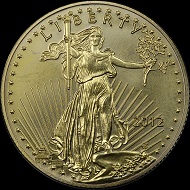 The front and back of a counterfeit 2012-dated American Eagle $50 denomination one-ounce gold bullion coin. Photo courtesy of Numismatic Guaranty Corporation.