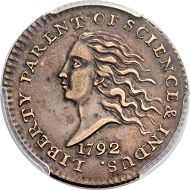 Lot 4571: 1792 P10C Disme, Judd-9, Pollock-10, R.8, AU50 PCGS Secure. Realized: $998,750.
