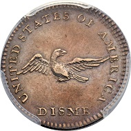 Lot 4571: 1792 P10C Disme, Judd-9, Pollock-10, R.8, AU50 PCGS Secure. Realized: $998,750.
