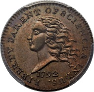 Lot 4572: 1792 P10C Disme, Judd-10, Pollock-11, SP64 Brown PCGS Secure. Realized: $705,000.