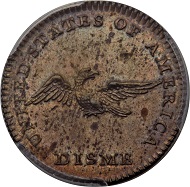 Lot 4572: 1792 P10C Disme, Judd-10, Pollock-11, SP64 Brown PCGS Secure. Realized: $705,000.