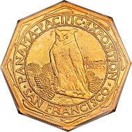 Lot 4866: 1915-S $50 Panama-Pacific 50 Dollar Octagonal MS65 PCGS Secure. CAC. Realized: $205,625.