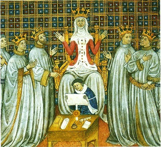 Queen Clotilde divides her kingdom between the four sons of her late husband Clovis.