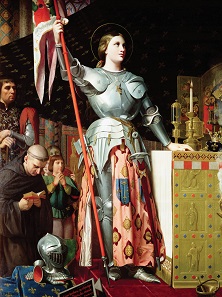 Jeanne d'Arc assisting the coronation of Charles V. Deatil of a painting by Dominique Ingres, 1854.