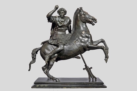 Small Statue of Alexander the Great astride Bucephalos. Roman, Late Republican or Early Imperial period, second half of the 1st century B.C.; copy of a Greek original of ca. 320-300 B.C. Bronze. H. 19 1/8 (48.6 cm), L. 18 1/2 in. (47 cm). Museo Archeologico Nazionale, Naples (1996).