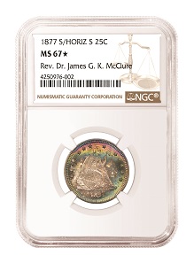 1877-S/Horizontal Seated Liberty Quarter NGC MS 67 *.
