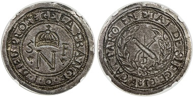 Lot 2164: Cattaro: Napoleon I, 1805-1814, cast silver 5 francs. Estimated Value $3,000-3,500. Realized $7,500.