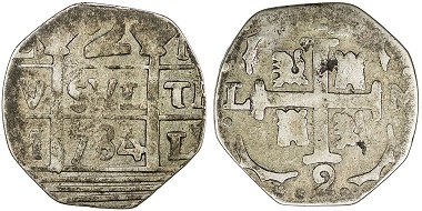 Lot 2568: Venezuela: silver 2 reales (macuquinos). Estimated Value $300-400. Realized $3,750.