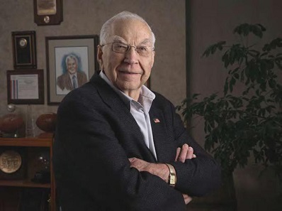 Chet Krause in his own office, shortly before his death. Photograph: Krause Publications.
