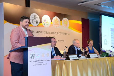 Charles Morgan presented his calculation that the Krause-Mishler of the 21st century will span 11,000 pages. Photograph: Mint of Thailand.