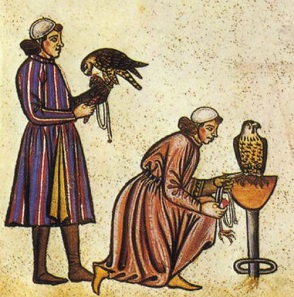 Two faulkners. Illustration from De arte venandi cum avibus, written by Frederick II between 1241 and 1248.