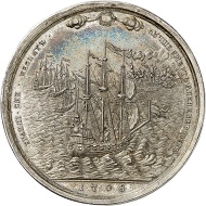 Lot 243: RUSSIA. Silver medal 1708 by S. Gouin, on Russian Admiral Fyodor Apraksin. Later, 18th century-striking. Very rare. Extremely fine to FDC. Estimate: 3,000 euros. Hammer price: 30,000 euros.