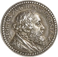Lot 1006: BELGIUM. Small cast silver medal by J. Jonghelinck, on Dutch lawyer and ambassador of Charles V, Vigilius Ayta van Zuychem (1507-1577). Very rare. Extremely fine original cast. Estimate: 750 euros. Hammer price: 9,500 euros.