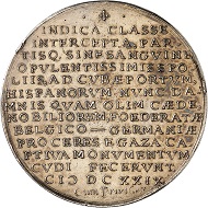 Lot 1422: Silver medal 1629, on the capture of the Spanish Silver Fleet by Dutch Admiral Piet Heyn in Matanzas Bay. Extremely rare. Almost extremely fine. Estimate: 2,500 euros. Hammer price: 20,000 euros.