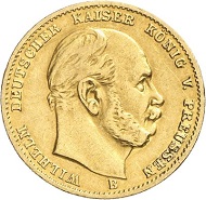Lot 3958: GERMAN EMPIRE. Prussia. William I, 1861-1888. 10 mark 1878 B. J. 245B. Extremely rare. Very fine. Estimate: 50,000 euros. Hammer price: 60,000 euros.
