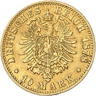 Lot 3958: GERMAN EMPIRE. Prussia. William I, 1861-1888. 10 mark 1878 B. J. 245B. Extremely rare. Very fine. Estimate: 50,000 euros. Hammer price: 60,000 euros.