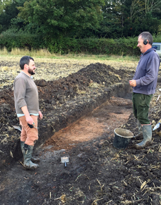 Dr Hugh Willmott of the University of Sheffield (l.) and Graham Vickers (r.) at the area of excavation. Photo: University of Sheffield.
