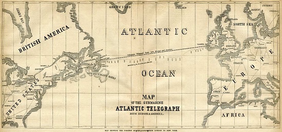 Map of the 1858 Atlantic Cable Route (Courtesy of Bill Burns). From Frank Leslie's Illustrated Newspaper, August 21, 1858.