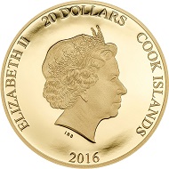 Cook Islands / 20 dollars / .9999 gold / 1/10 oz / 26 mm / mintage: 2016.