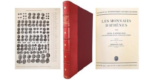 NB046: Svoronos, J. Trèsor de la Numismatique Grecque Ancienne. Les Monnaies D'Athènes. Munich, 1923-1926. Folio, pp. (2), xix, (1), 114 superb plates. Extremely fine overall. £3,500.