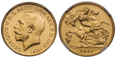 1037476: Great Britain. George V. 12 Piece Set (5 Sovereign through Maundy Penny).