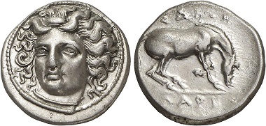 Larissa (Thessaly). Drachm, 350-300. From Gorny & Mosch Auction 224 (2014), 169.