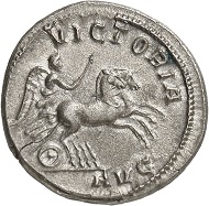 Denarius (billon off-metal strike from an aureus die), Cologne, fall of 261. Rev. VICTORIA AVG Victory riding biga r. From the forthcoming Jacquier Auction 42 (16.9.16), Lot 509. Extremely fine. Estimate: 8,000 euros