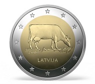 Latvia / 2 Euros / copper, nickel, brass / 8.50 g / 25.75 mm / Design: Luc Luycx (common side) and Gunars Lusis (graphic design national side) and Janis Strupulis (plaster model national side) / Mintage: 1,000,000.