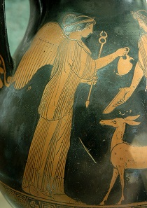 The Greek goddess Iris, after whom iridium was named. Attic red-figure pelike of the Providence Painter, mid-5th cent. BC.