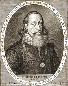 Portrait of Philip II of Pomerania, painted by Sebastian Hepp, copperplate engraving by Lucas Kilian.