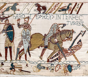 The death of King Harold at the Battle of Hastings as depicted on the Bayeux Tapestry.