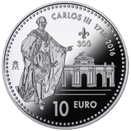 Spain / 10 euro (8 reales) / .925 silver / 27g / 40mm / Mintage: 7,500.