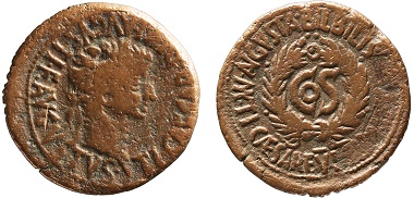 Bronze as of Tiberius featuring the consulship of Sejanus, whose name was erased after his downfall; Bilbilis (Spain), AD 31 (loaned by the Kunsthistorisches Museum of Vienna).