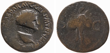 Copper as of Nero countermarked on the portrait's neck with SPQR (The Senate and the People of Rome) after his downfall; Lyon (France), AD 65. © The Trustees of the British Museum.