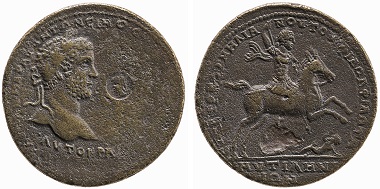 Bronze coin of Caracalla and Geta facing each other on the obverse, from which the bust and name of Geta have been erased; Mytilene (Turkey), AD 209-211/212. © The Trustees of the British Museum.