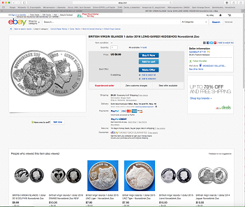 Screenshot of eBay featuring another imitation certainly inspired by the famous award winning hedgehog of Coin Invest Trust.