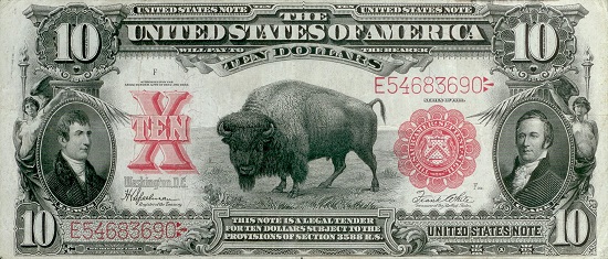 Black Diamond probably had an even bigger impact on the history of money: A similar buffalo decorates the $10 note from 1901, designed by Charles R. Knight - presumably he was also a zoo-goer... Photo: Wikipedia.