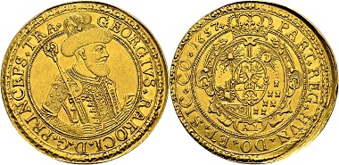 Lot 2215: Transylvania, Principality. Georg Rákóczi II, 1648-1660. 10 Ducats 1657 AI. Weißenburg. Extremely fine. Estimate: 40,000 EUR. Hammer price: 93,500 EUR.