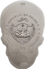 Palau / Skull No1 / 5 Dollars / Silver .999 / 1 oz / 38.61 mm / Antique-Finish / Mintage: 1750.