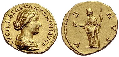 Lot 333: Lucilla, (d. 182). Aureus, 164-169. RIC III,276,783. Very fine. Estimate: 3,500 euros.