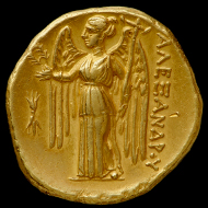 Gold stater of Alexander III of Macedon from the Amphipolis mint, probably struck between 330 and 320 BC. Photo: © Ashmolean Museum, University of Oxford.