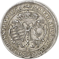 Lot 1315: Henneberg. 1/2 reichstaler 1696, Ilmenau. Thick taler, minted from the dies of the 1/4 reichstaler. Yield from the Ilmenau Mines. Extremely rare, probably unique. Almost extremely fine. Estimate: 3,000 GBP. Hammer price: 11,000 GBP.